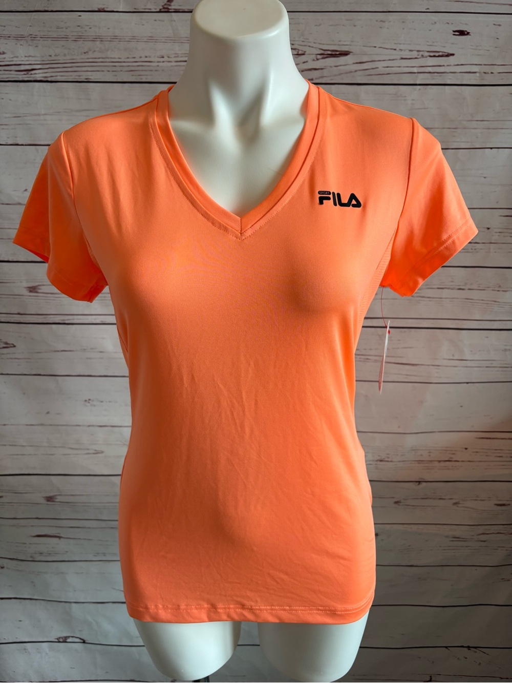 FILA Women's Short Sleeve V-Neck Tee in Bright Orange